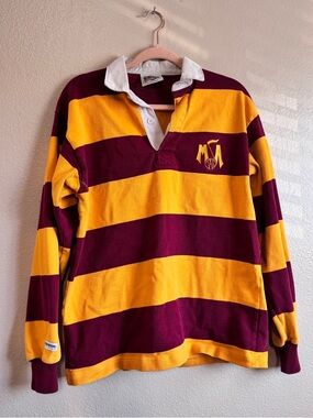 Maroon & Gold Striped Rugby Shirt - Men's Long Sleeve